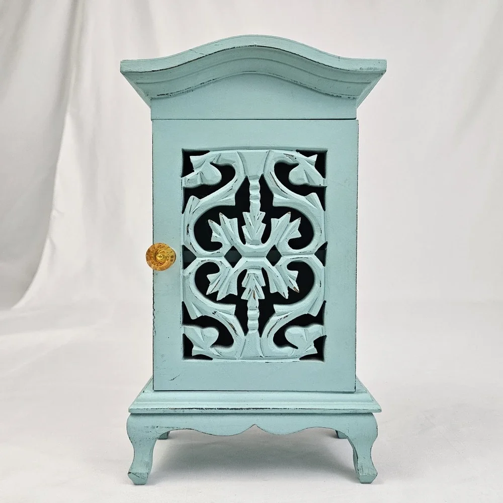 Jewelry Cabinet Armoire Door W/ Shelf Storage Painted Distressed Wood Victorian